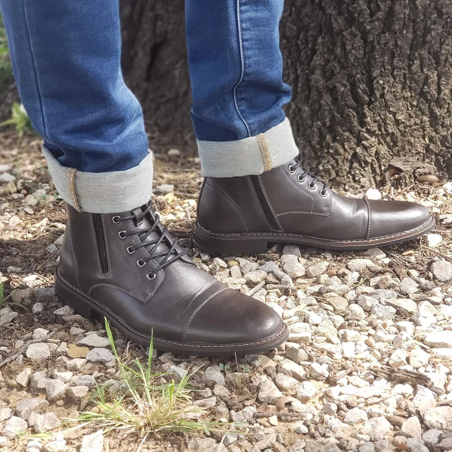 Jazam Men's Stealth Distressed Secret Pocket Storage Military Combat Dress Boots