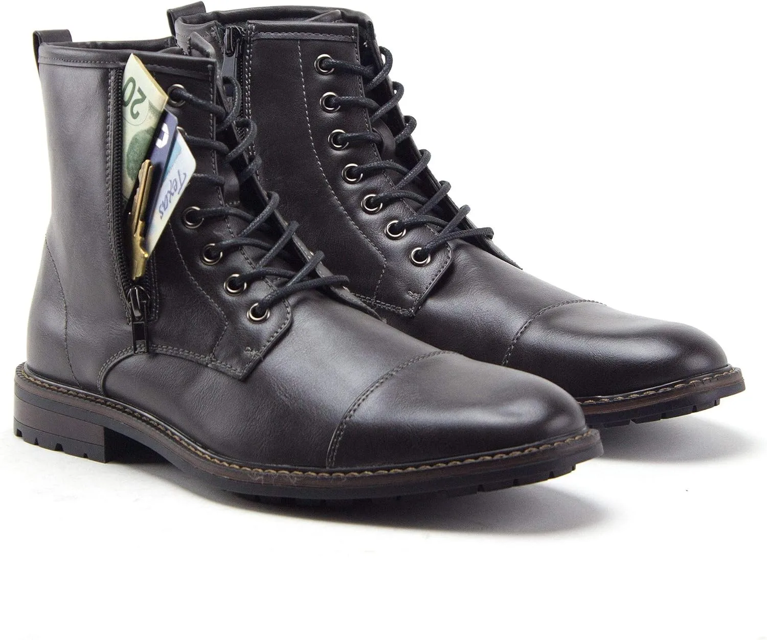 Jazam Men's Stealth Distressed Secret Pocket Storage Military Combat Dress Boots