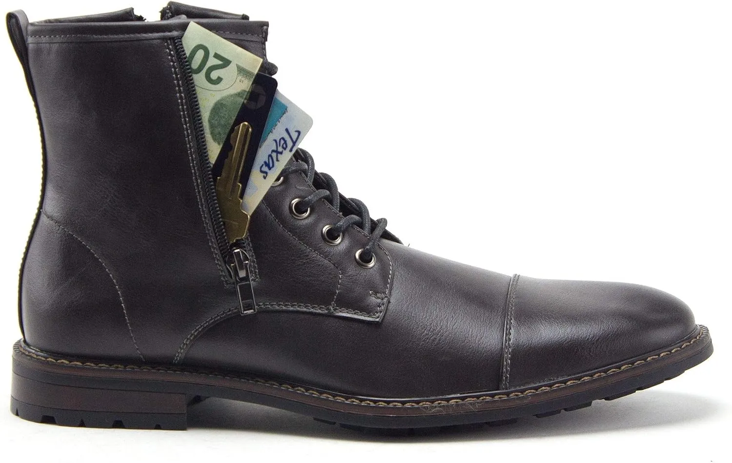 Jazam Men's Stealth Distressed Secret Pocket Storage Military Combat Dress Boots
