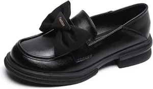 JOEupin Women's Chunky Heel Loafers Platform Patent Leather Bow Loafers Leather Shoes
