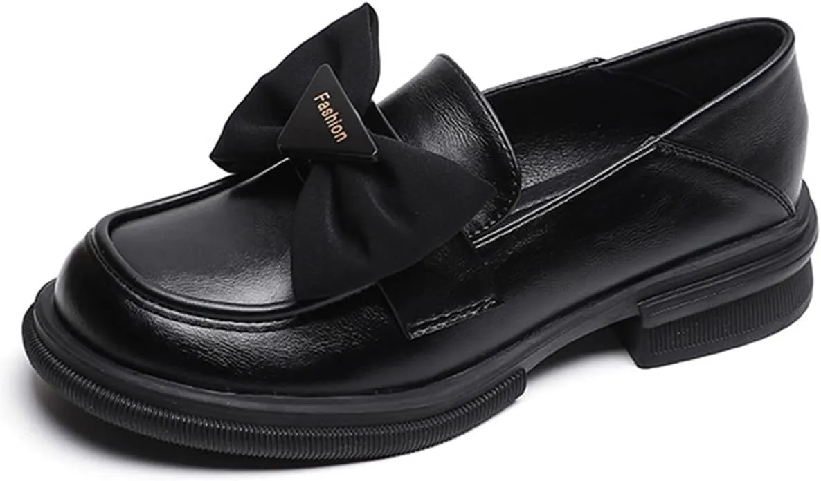 JOEupin Women's Chunky Heel Loafers Platform Patent Leather Bow Loafers Leather Shoes