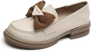 JOEupin Women's Chunky Heel Loafers Platform Patent Leather Bow Loafers Leather Shoes