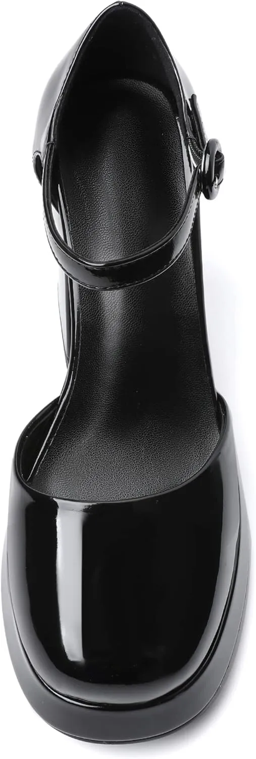 Joseywade Platform Mary Janes Women Chunky Block Heel Pumps Closed Round Toe 4 Inch Ankle Strap High Heel Shoes