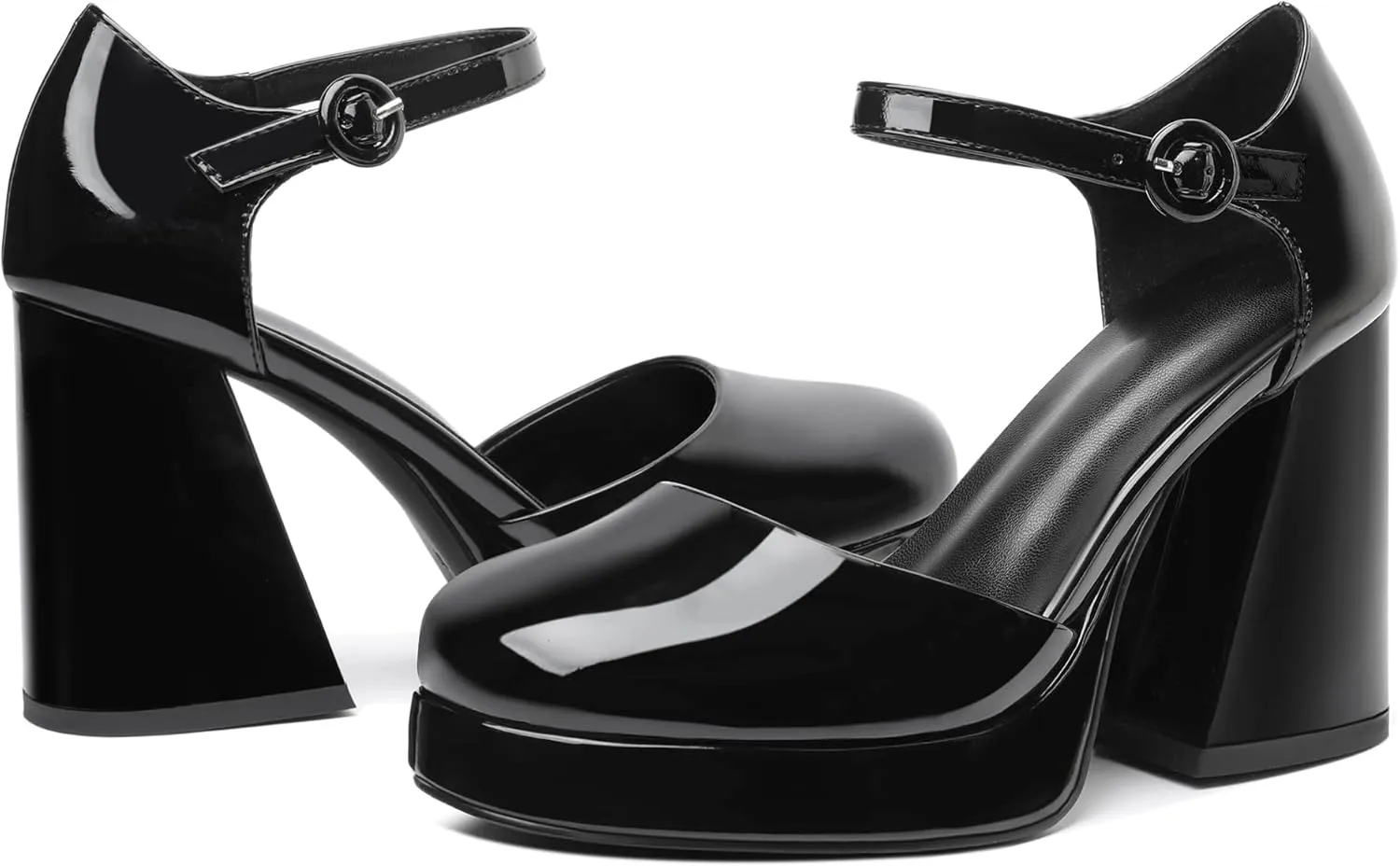 Joseywade Platform Mary Janes Women Chunky Block Heel Pumps Closed Round Toe 4 Inch Ankle Strap High Heel Shoes