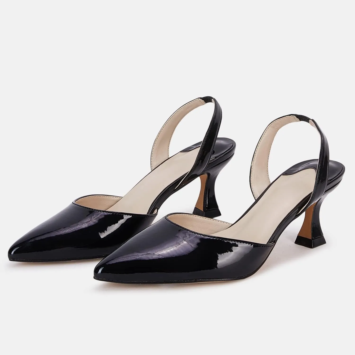 Juliet Holy Womens Pumps Shoes Pointed Toe Slip on Slingback Elastic Strap Classic Kitten Heels