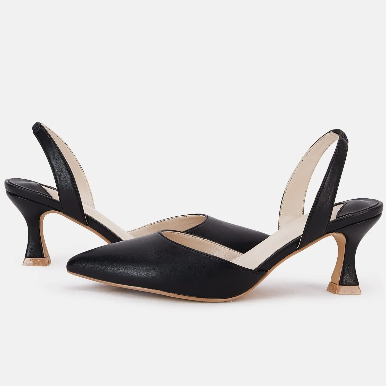 Juliet Holy Womens Pumps Shoes Pointed Toe Slip on Slingback Elastic Strap Classic Kitten Heels