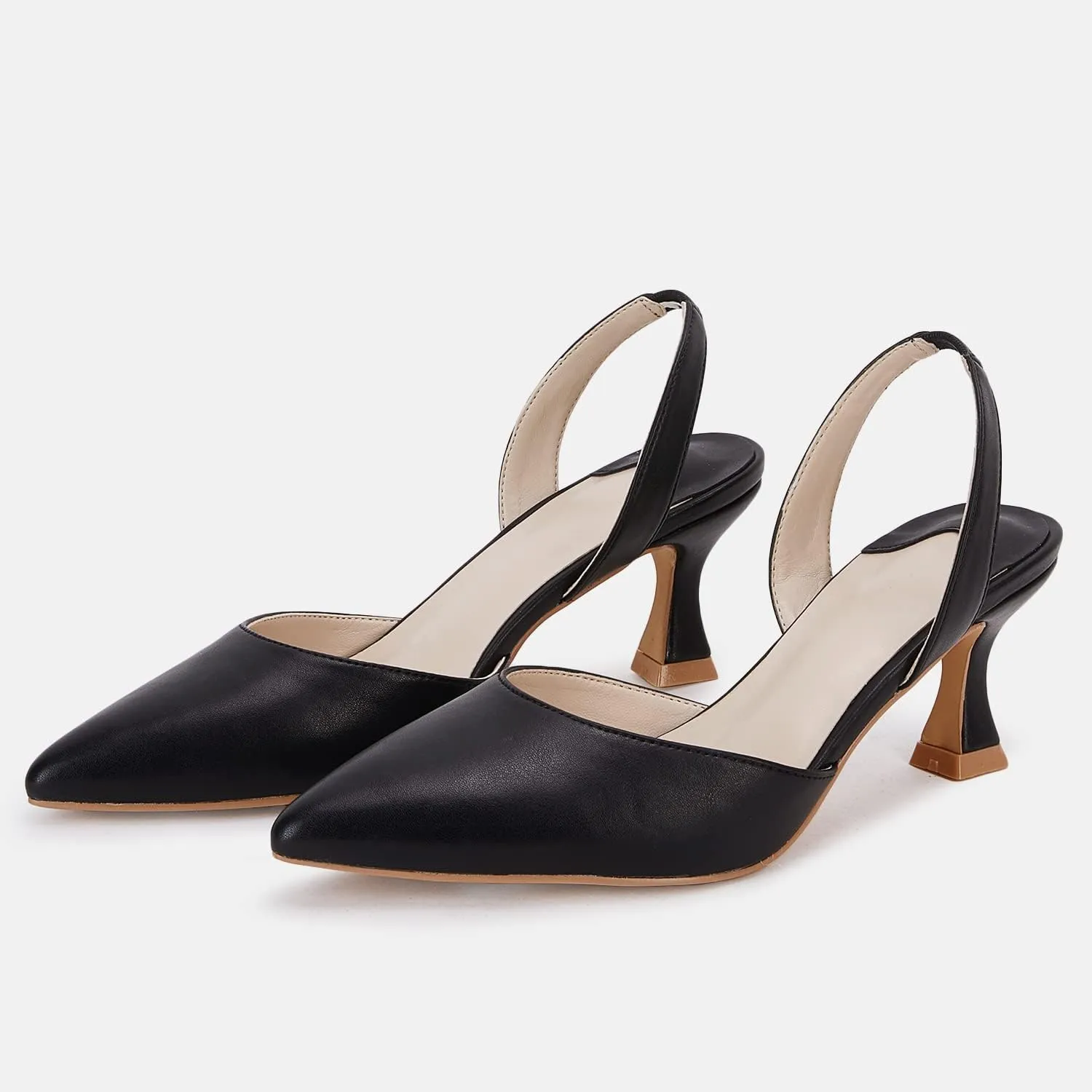 Juliet Holy Womens Pumps Shoes Pointed Toe Slip on Slingback Elastic Strap Classic Kitten Heels