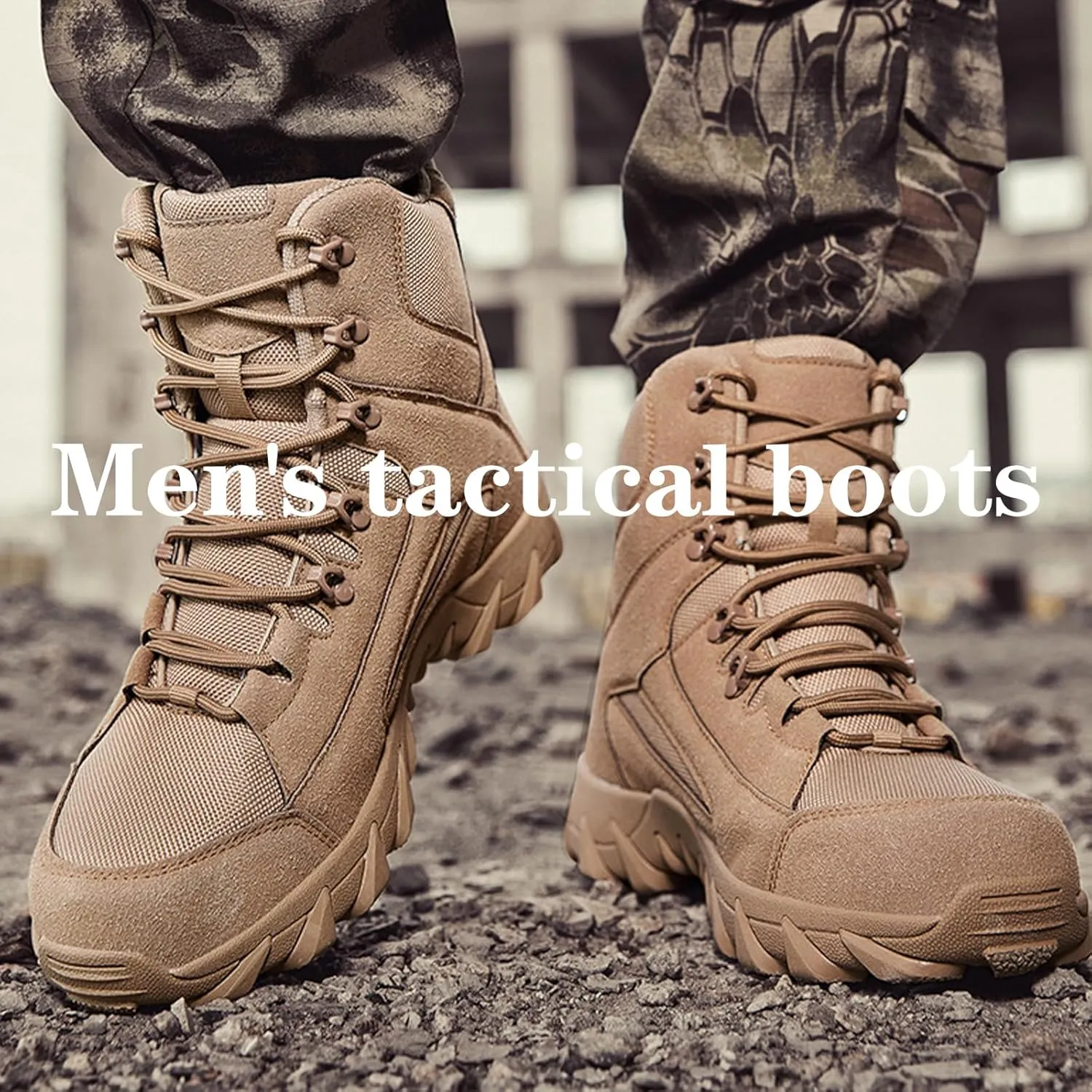 Kervaky Men's Tactical Boots - Military & Work - Durable & Lightweight - Beige