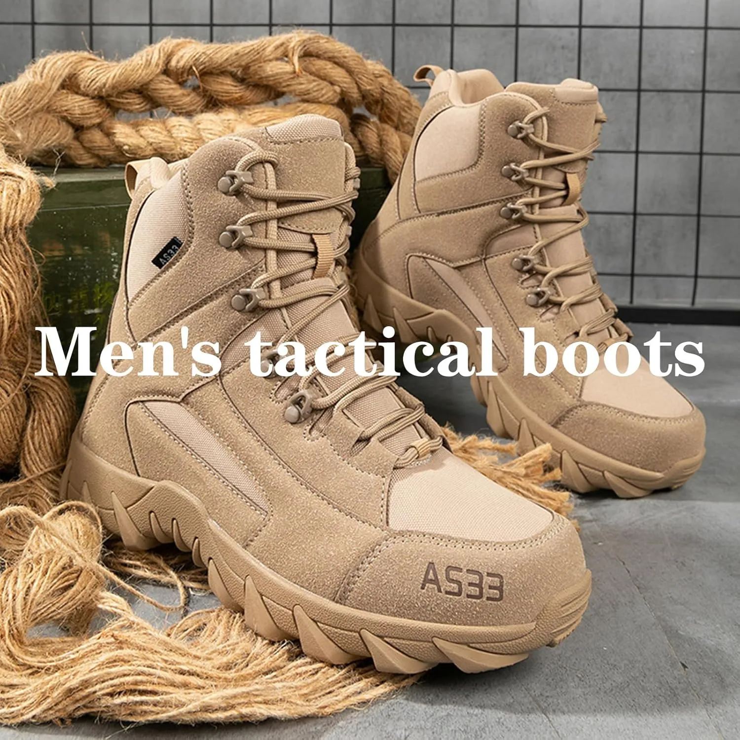 Kervaky Men's Tactical Boots - Military & Work - Durable & Lightweight - Beige