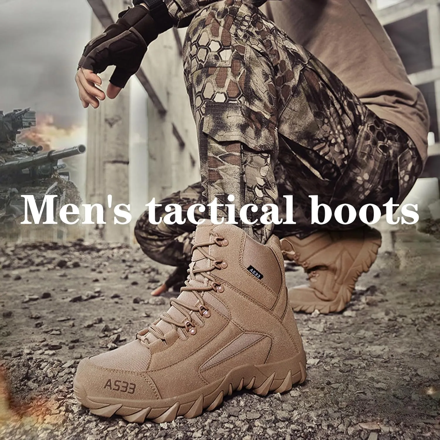Kervaky Men's Tactical Boots - Military & Work - Durable & Lightweight - Beige