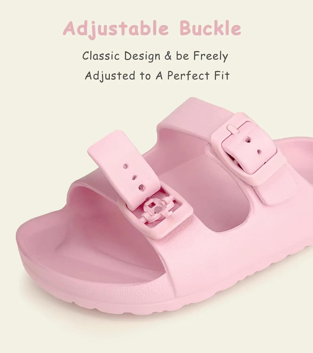 Kids Slides Sandals Double Buckle Adjustable Boys Girls