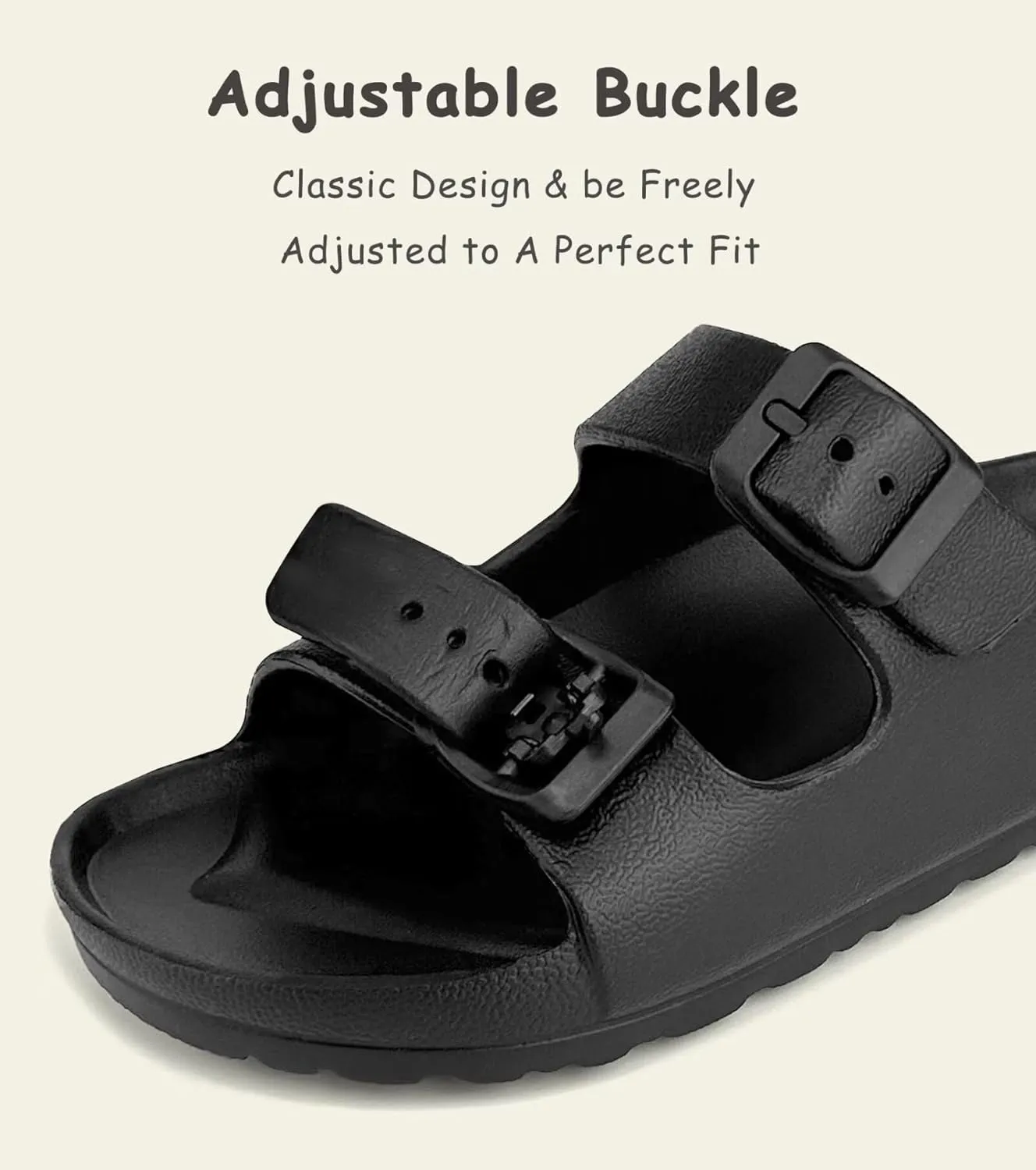 Kids Slides Sandals Double Buckle Adjustable Boys Girls