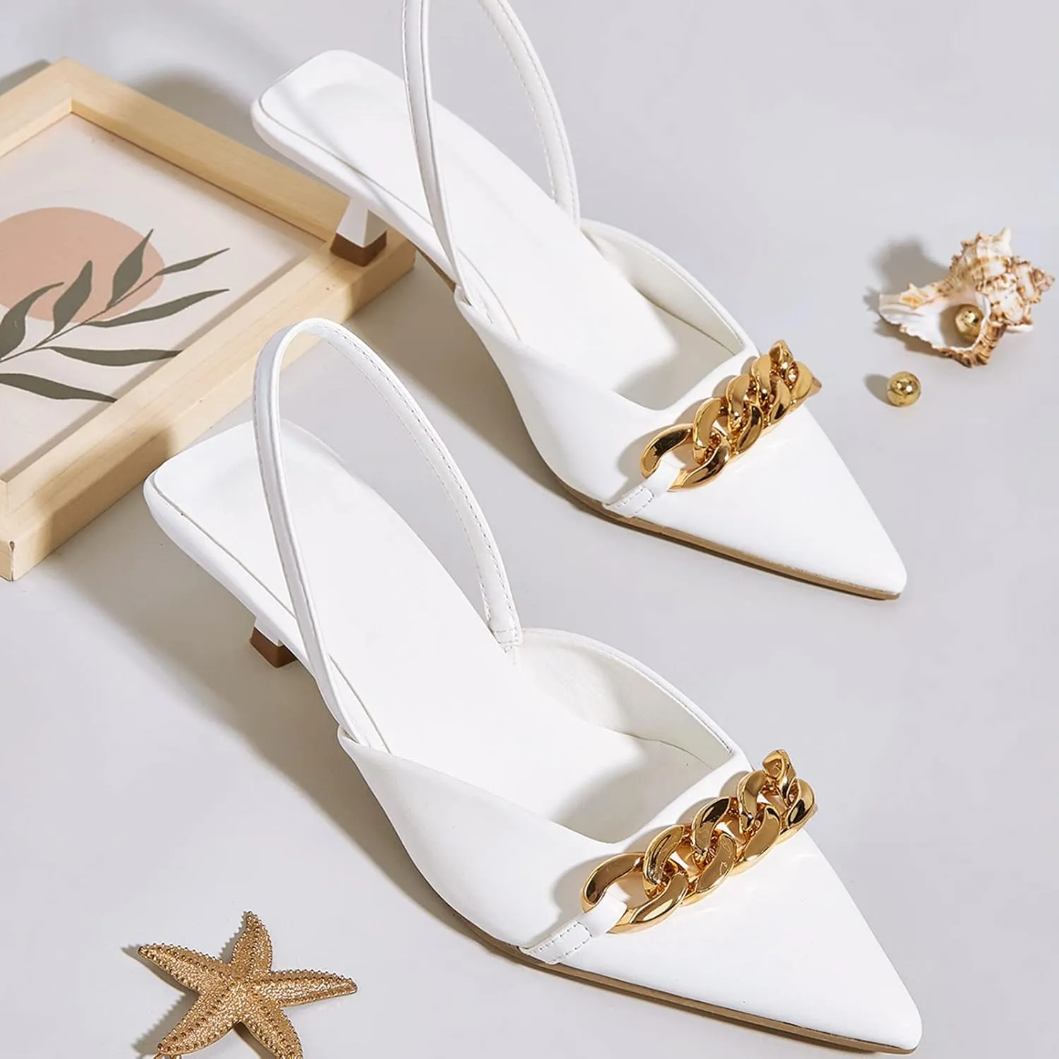 Kitten Heels for Women Dressy Pointed Toe Dress Shoes Slingback Short Heels Low Heeled Summer Sandals Business Shoes