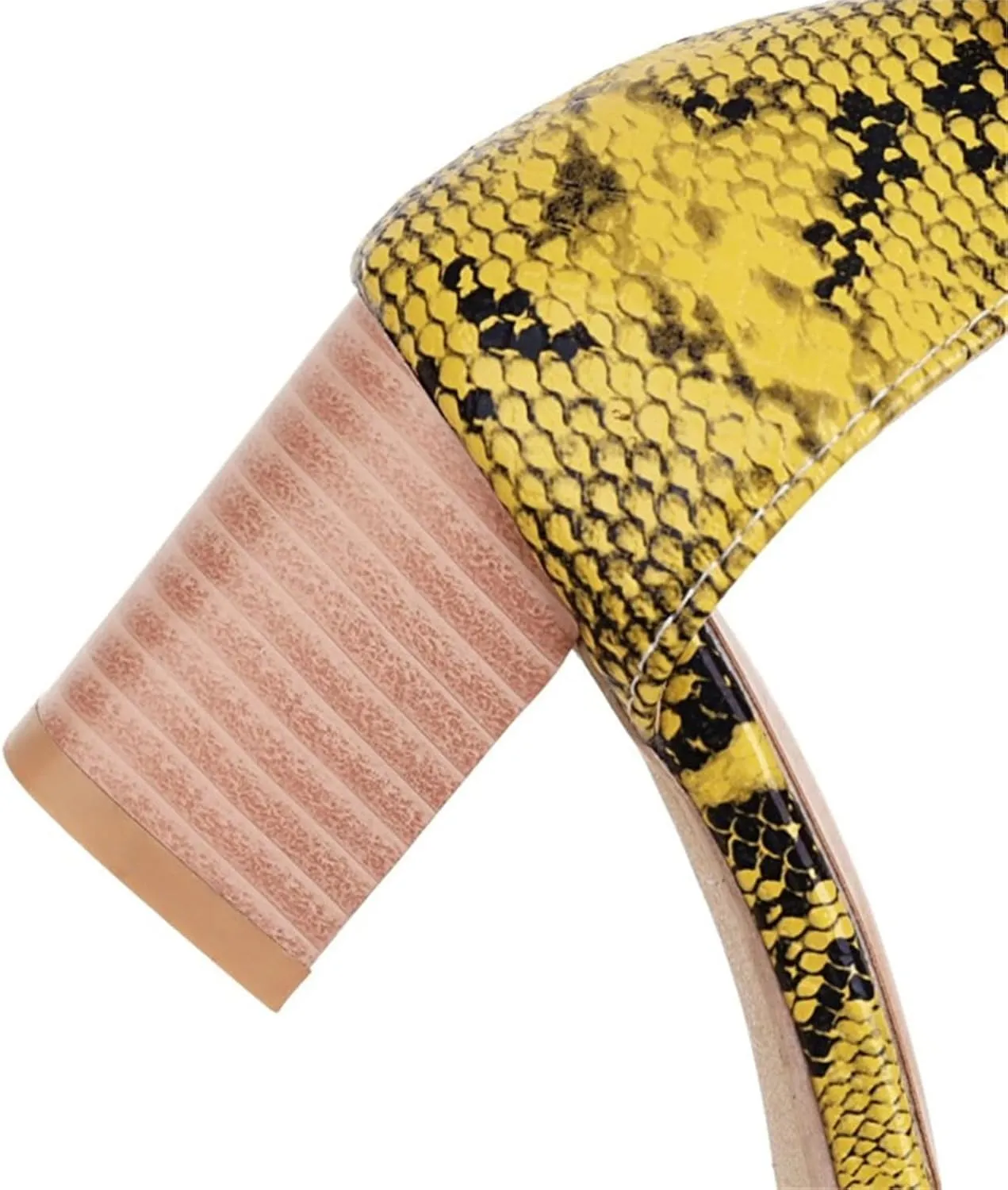 Ladies Fashion Snakeskin Leather Open Toe T Shaped Thick High Heeled Vintage Sandals