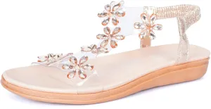 Ladies Flat Sandals Summer Beach Boho Flower Water Shoes For Women With Non Slip Comfy Strappy Sandals