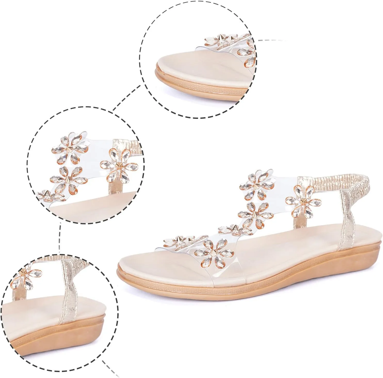 Ladies Flat Sandals Summer Beach Boho Flower Water Shoes For Women With Non Slip Comfy Strappy Sandals