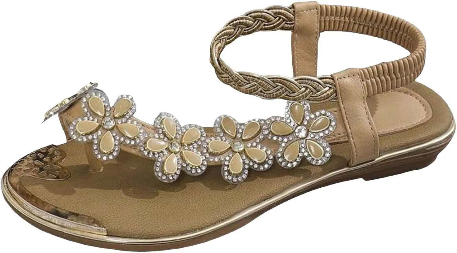 Ladies Flat Sandals Summer Beach Boho Flower Water Shoes For Women With Non Slip Comfy Strappy Sandals