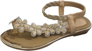 Ladies Flat Sandals Summer Beach Boho Flower Water Shoes For Women With Non Slip Comfy Strappy Sandals
