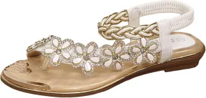 Ladies Flat Sandals Summer Beach Boho Flower Water Shoes For Women With Non Slip Comfy Strappy Sandals