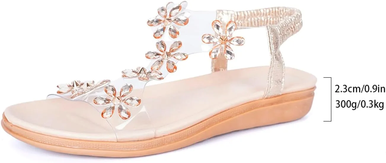 Ladies Flat Sandals Summer Beach Boho Flower Water Shoes For Women With Non Slip Comfy Strappy Sandals