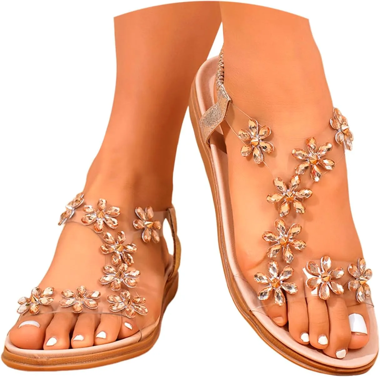 Ladies Flat Sandals Summer Beach Boho Flower Water Shoes For Women With Non Slip Comfy Strappy Sandals