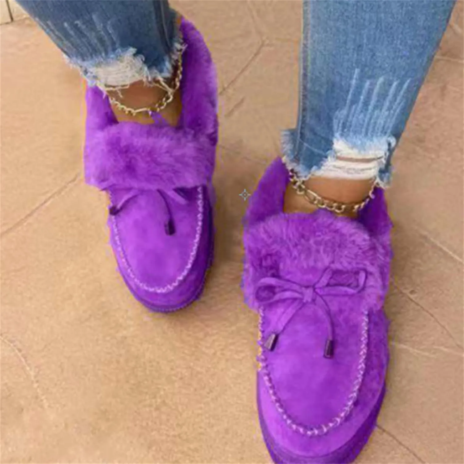 Ladmiple Boots For Women Ankle Booties Winter Warm Fur Lined Snow Short Booties Slip On Comfortable Fashion Loafers Shoes
