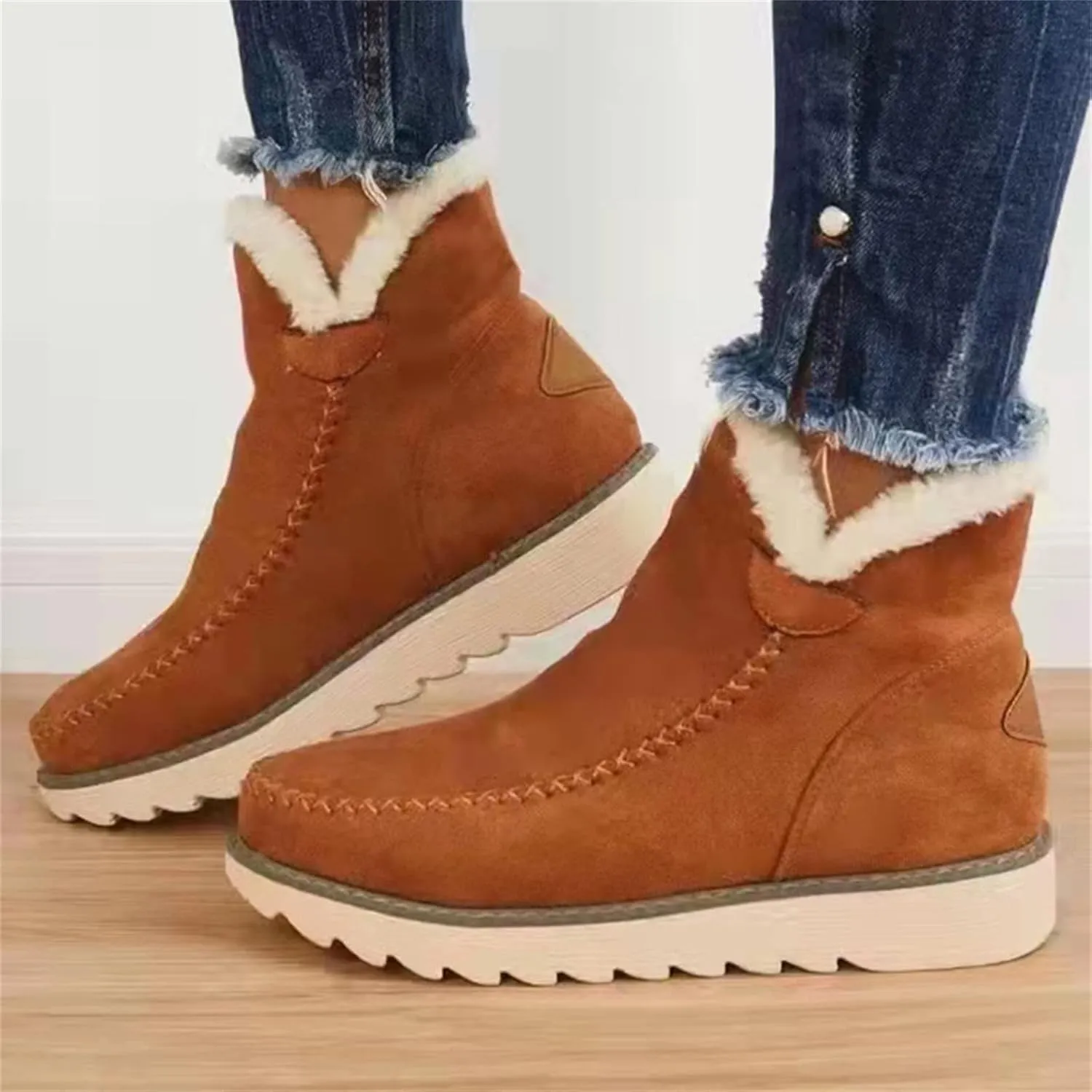 Ladmiple Boots for Women Ankle Booties with Fur Winter Snow Boots Classic Slip On Fashion Casual Warm Outdoor Walking Shoes