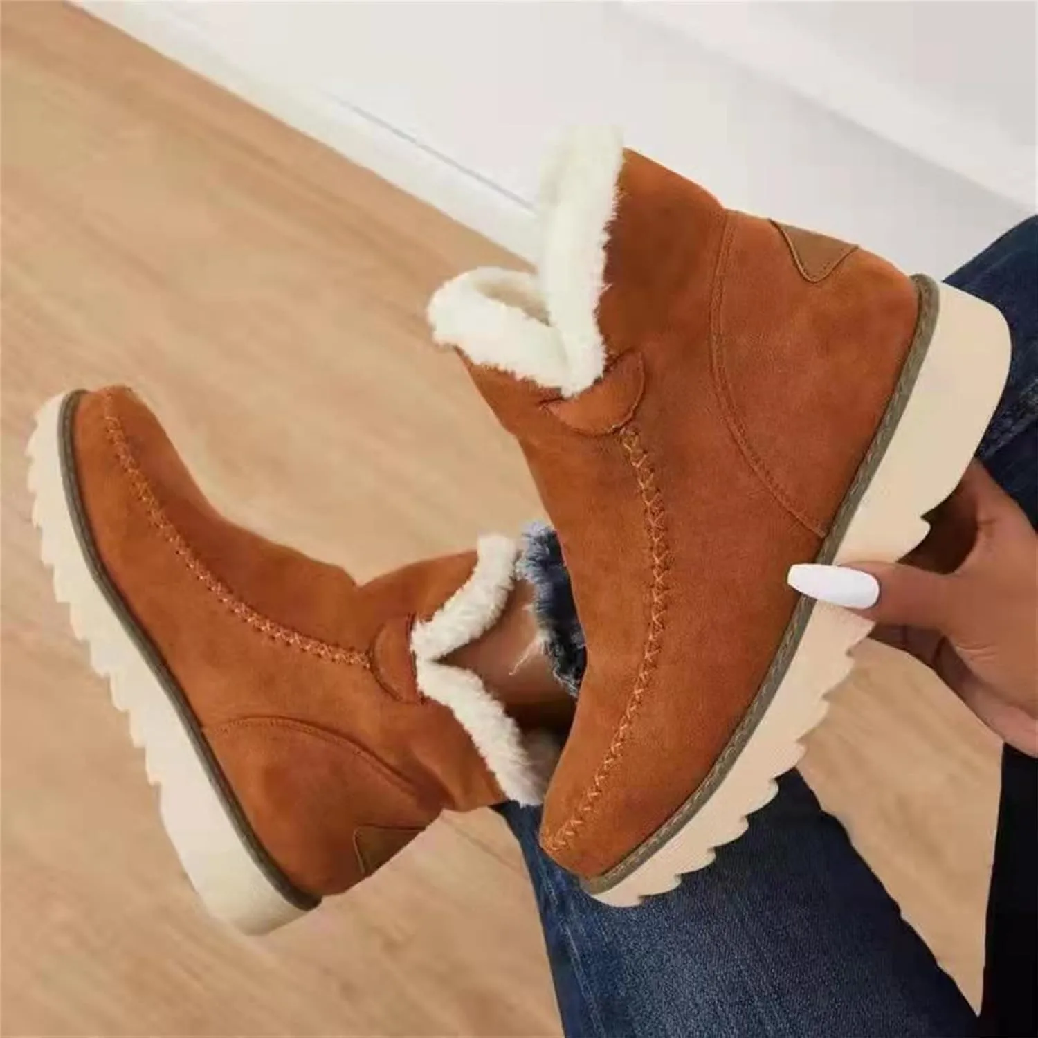 Ladmiple Boots for Women Ankle Booties with Fur Winter Snow Boots Classic Slip On Fashion Casual Warm Outdoor Walking Shoes
