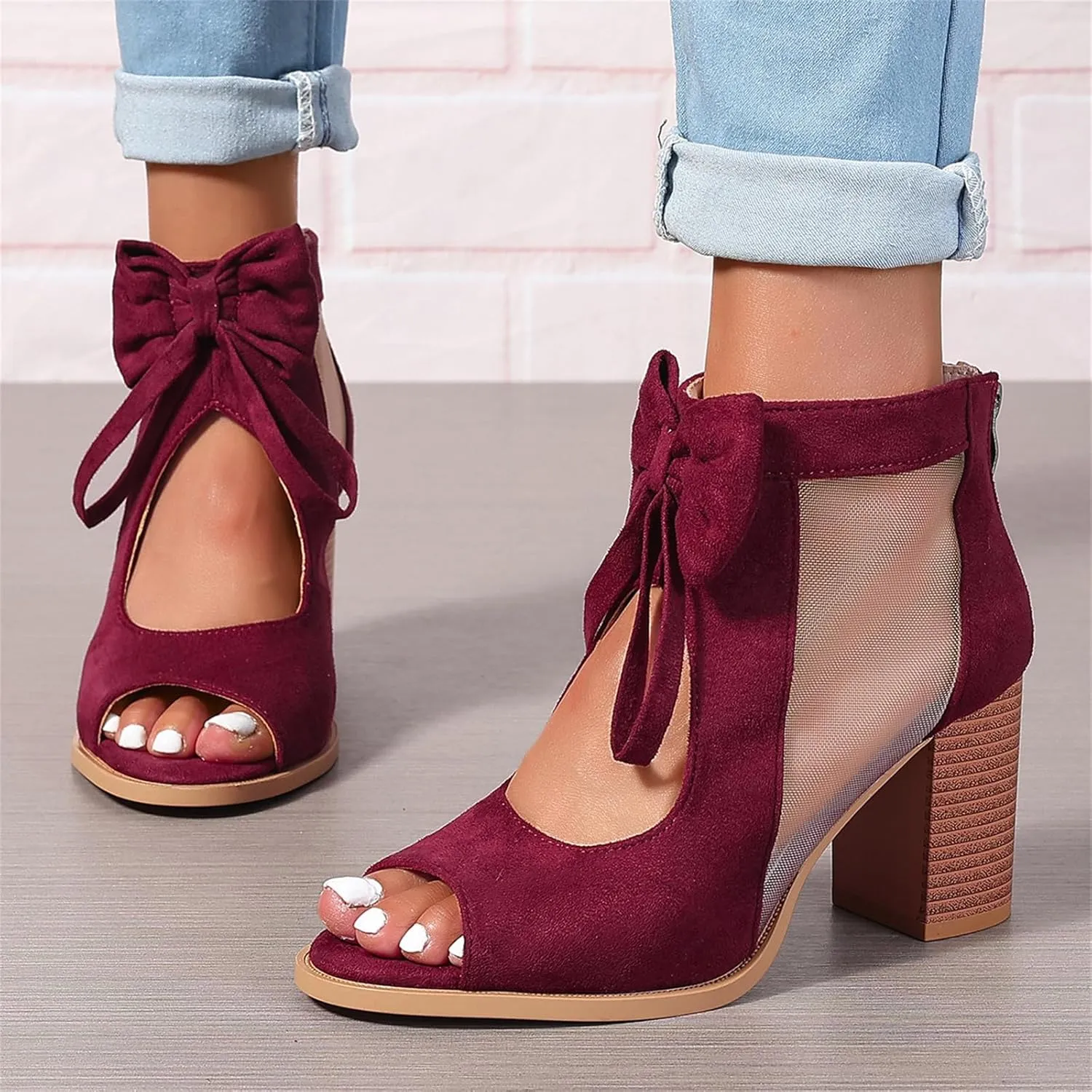 Ladmiple Chunky Heels For Women Dressy Block Heels Open Toe Ankle Strap Heeled Sandals Comfortable Party Wedding Pumps Shoes