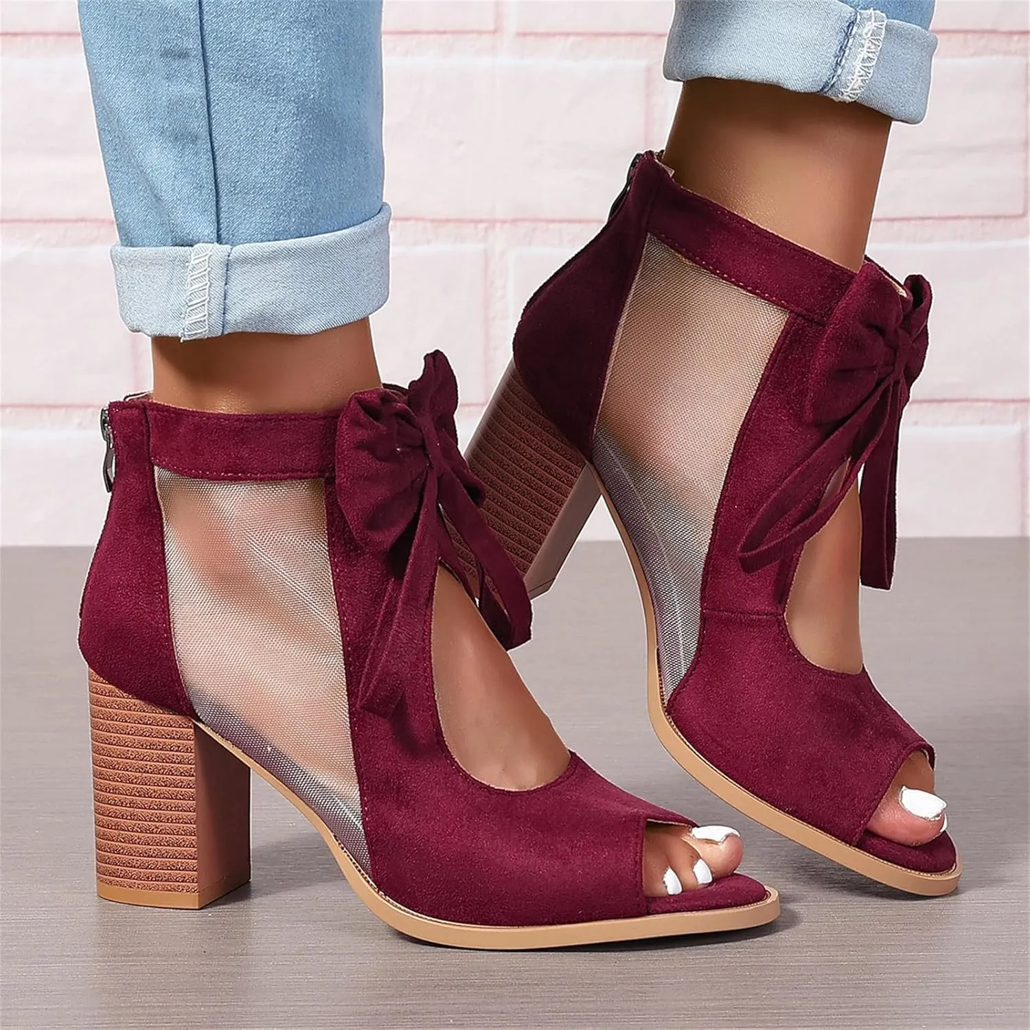 Ladmiple Chunky Heels For Women Dressy Block Heels Open Toe Ankle Strap Heeled Sandals Comfortable Party Wedding Pumps Shoes