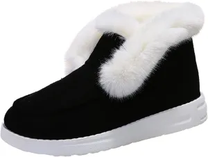 Ladmiple Snow Boots For Women Wide Faux Fur Lined Casual Slip-on Warm Loafers Shoes Winter Ankle Boots Outdoor Walking Shoes