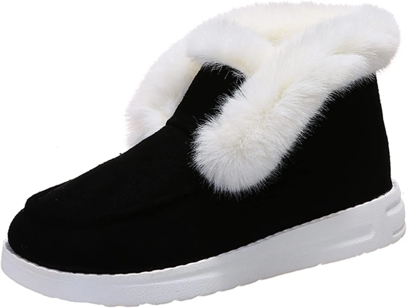 Ladmiple Snow Boots For Women Wide Faux Fur Lined Casual Slip-on Warm Loafers Shoes Winter Ankle Boots Outdoor Walking Shoes
