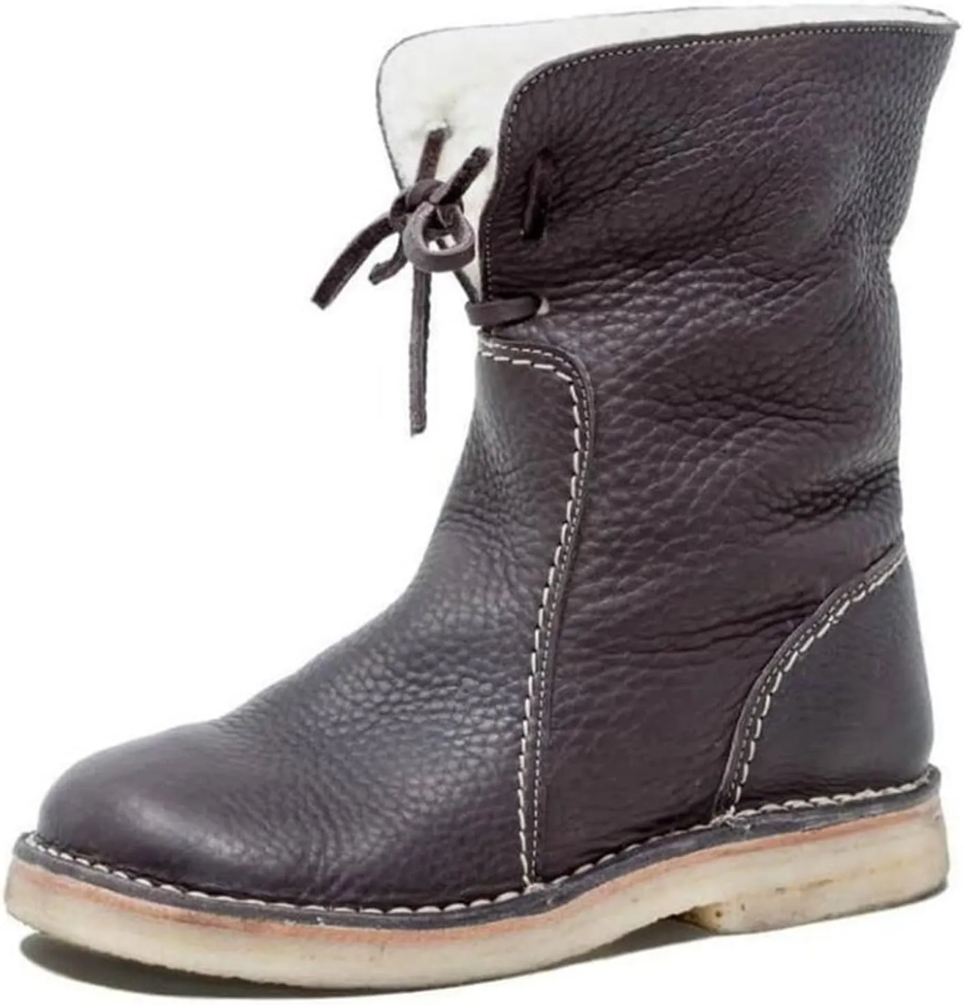 Ladmiple Snow Boots For Women Wide Width Warm Fur Lined Winter Boots Outdoor Short Ankle Booties Lace Up Combat Shoes
