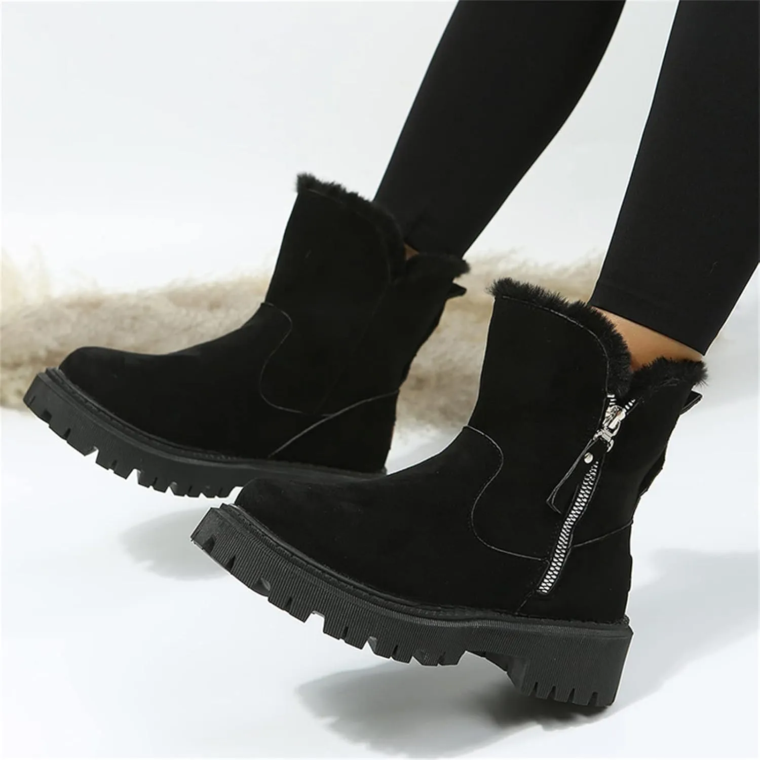 Ladmiple Trending Winter Boots For Women 2024 Warm Fur Lined Snow Boots Outdoor Short Ankle Booties Slip On Loafers Shoes