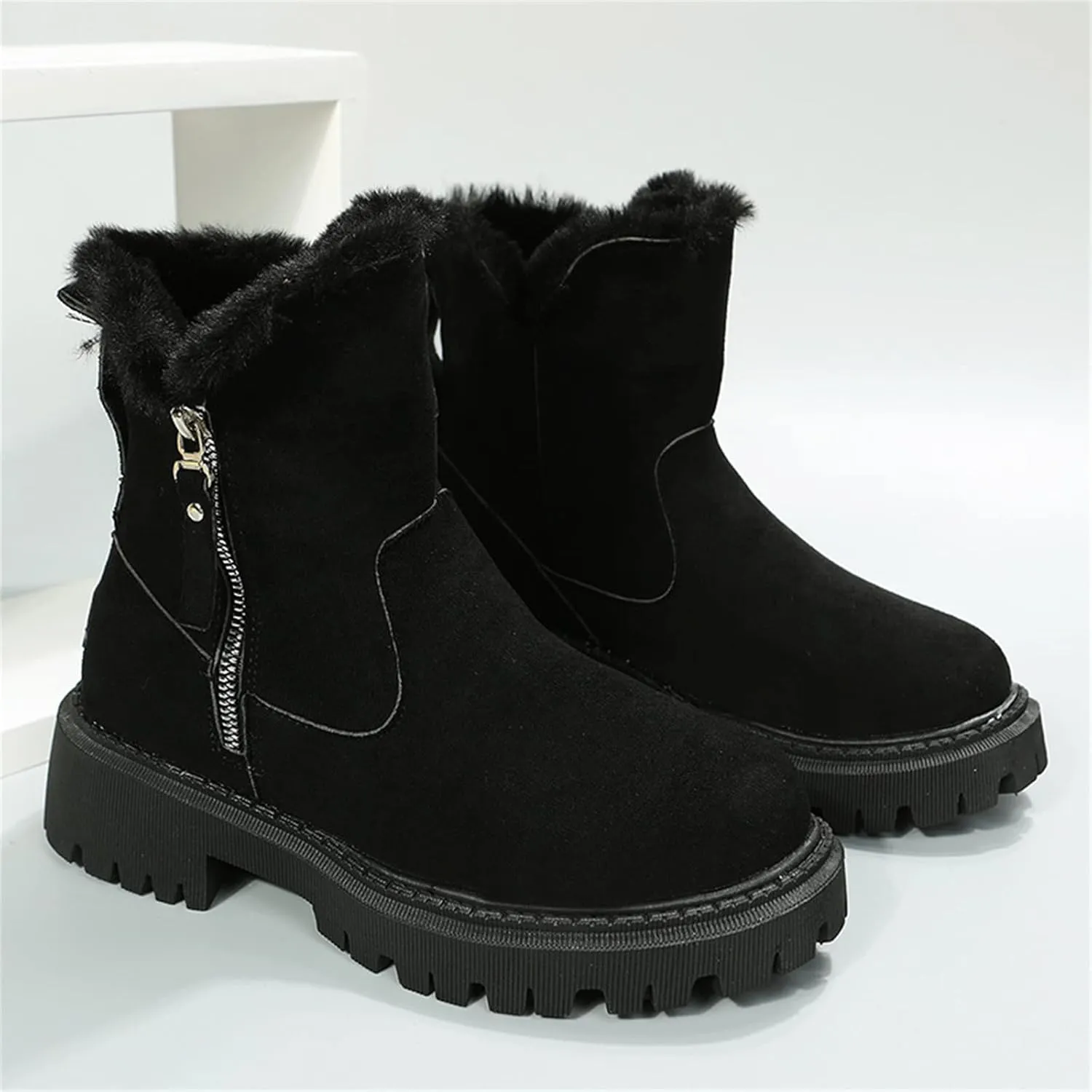 Ladmiple Trending Winter Boots For Women 2024 Warm Fur Lined Snow Boots Outdoor Short Ankle Booties Slip On Loafers Shoes