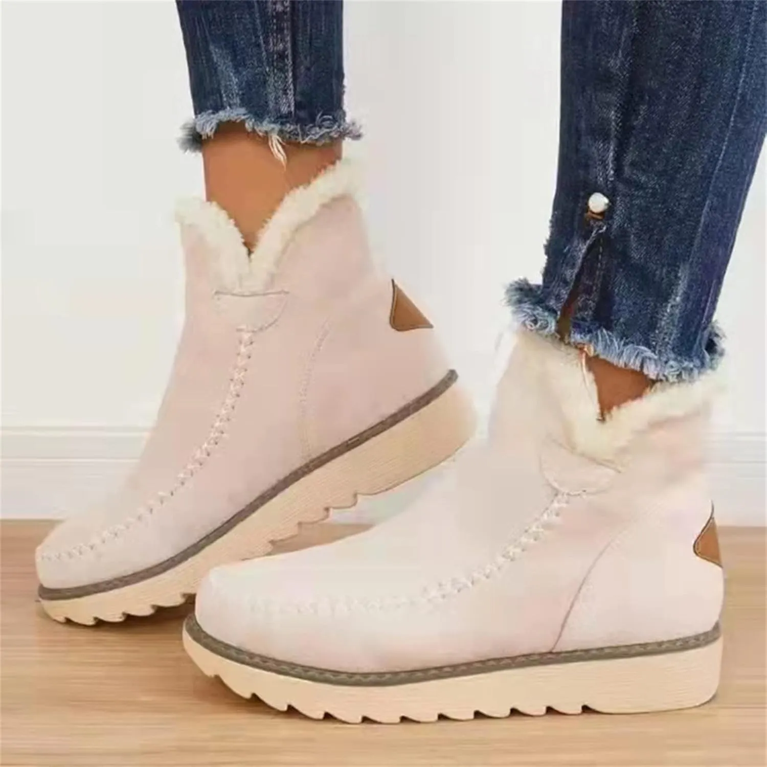 Ladmiple Winter Boots For Women 2024 Warm Fur Lined Snow Ankle Boots Outdoor Short Booties Fashion Slip On Walking Shoes