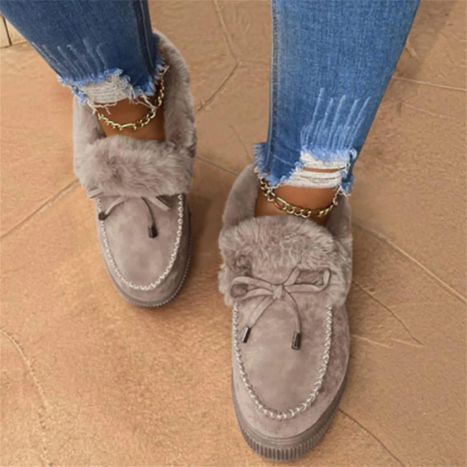 Ladmiple Winter Boots For Women Fashion High-top Snow Boots Slip on Warm Comfortable Outdoor Fur Lined Ankle Booties