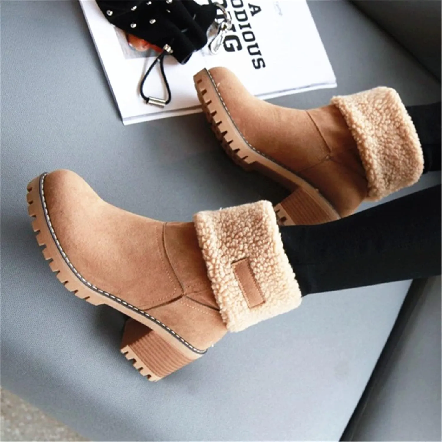 Ladmiple Winter Boots For Women Fashion Mid Calf Snow Boots Fur Lined Warm Comfortable Slip On Short Ankle Booties 2024