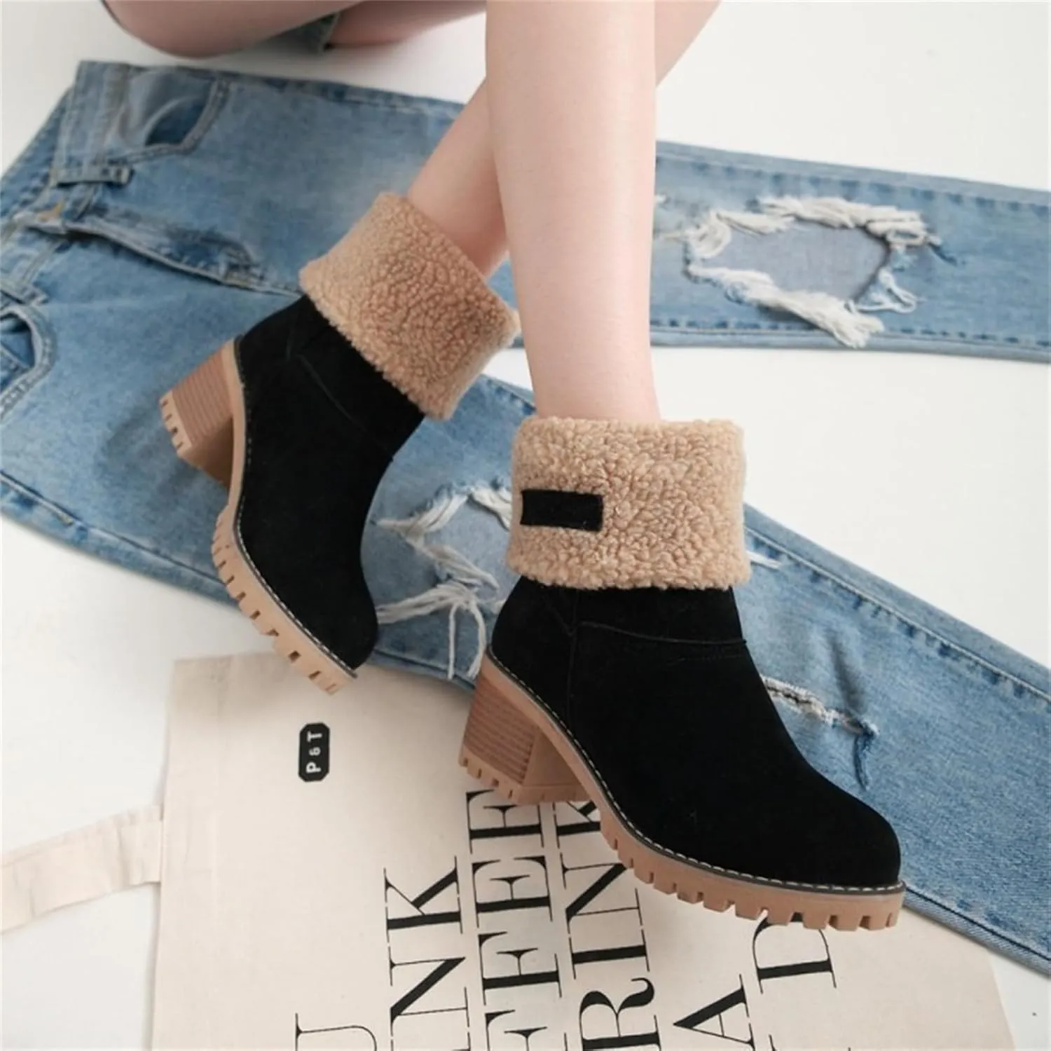 Ladmiple Winter Boots For Women Fashion Mid Calf Snow Boots Fur Lined Warm Comfortable Slip On Short Ankle Booties 2024