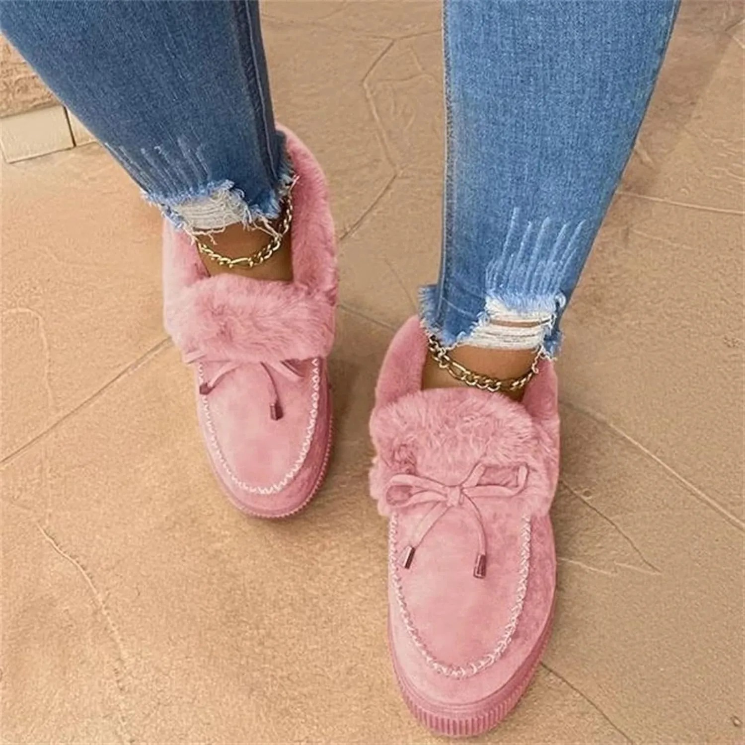 Ladmiple Winter Boots For Women Fashion Snow Boots Warm Fur Lined Anti-Slip Outdoor Slip On Ankle Booties Warm Shoes