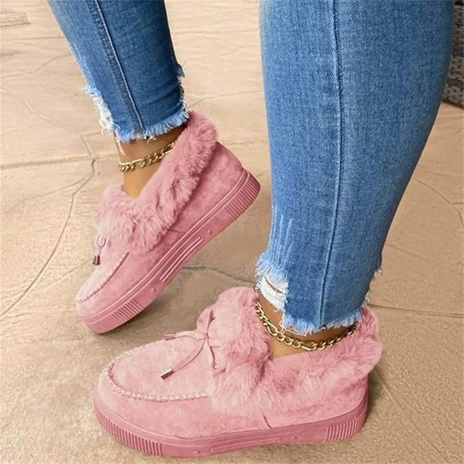 Ladmiple Winter Boots For Women Fashion Snow Boots Warm Fur Lined Anti-Slip Outdoor Slip On Ankle Booties Warm Shoes