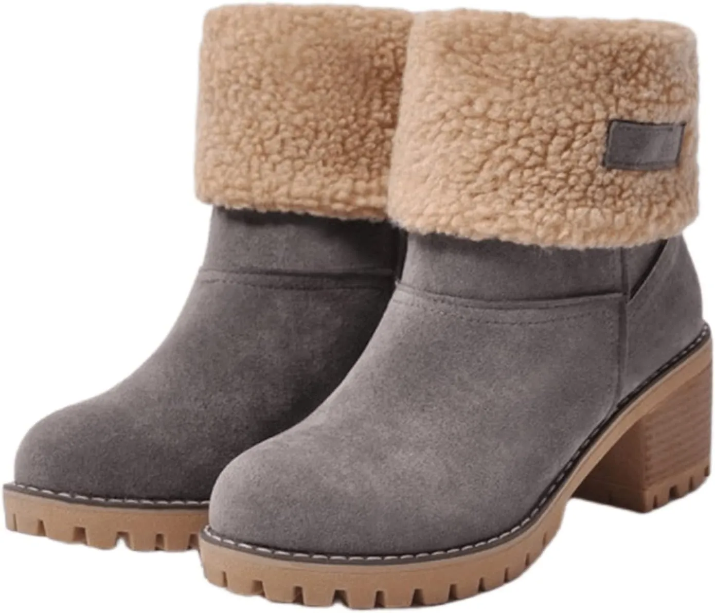 Ladmiple Winter Boots For Women Fashion Warm Faux Fur Lined Mid Calf Snow Boots Comfortable Walking Slip On Ankle Booties