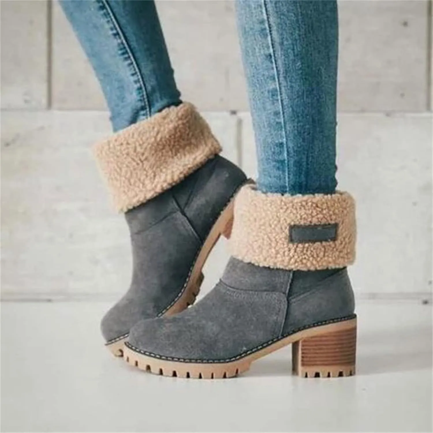Ladmiple Winter Boots For Women Fashion Warm Faux Fur Lined Mid Calf Snow Boots Comfortable Walking Slip On Ankle Booties