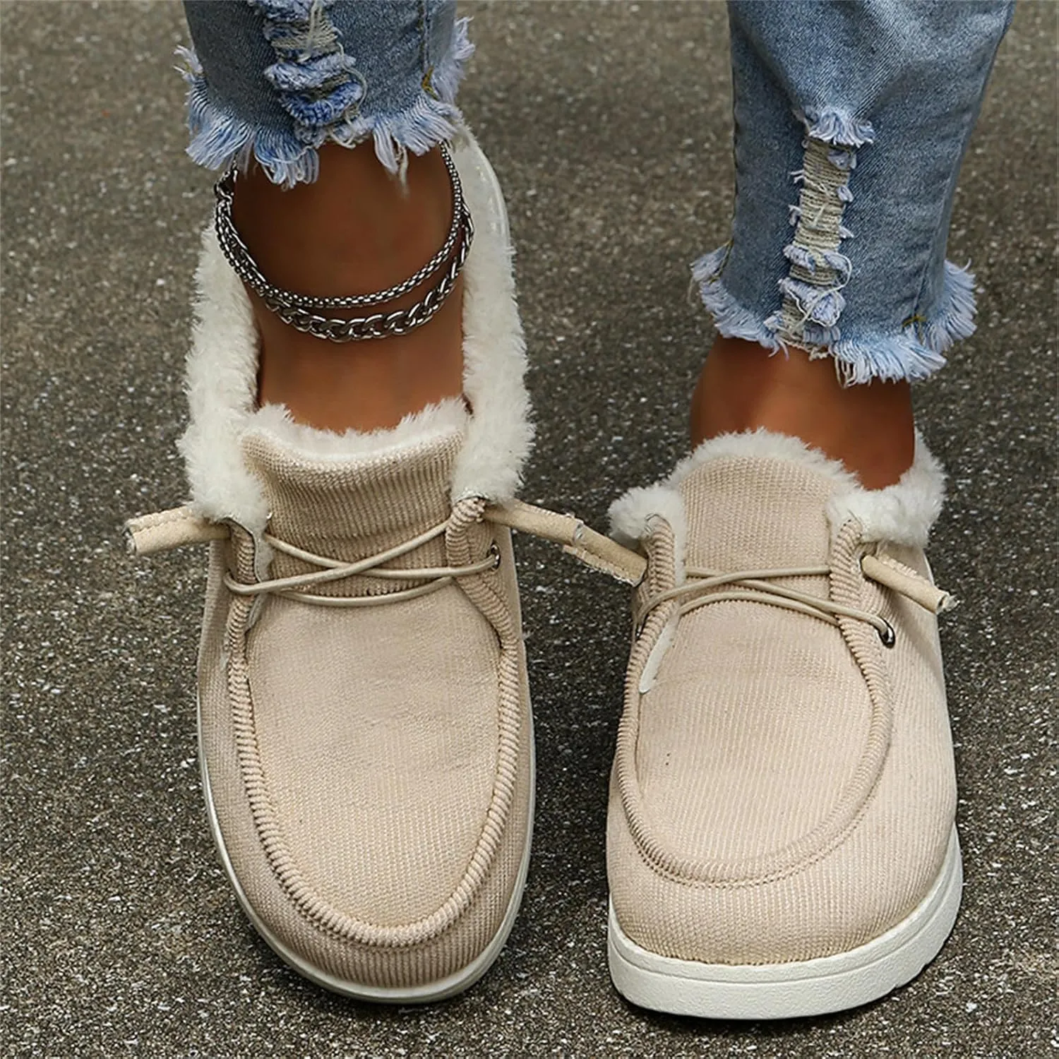 Ladmiple Winter Boots For Women Warm Fur Lined Snow Ankle Boots Outdoor Short Booties Fashion Comfort Slip On Loafers Shoes