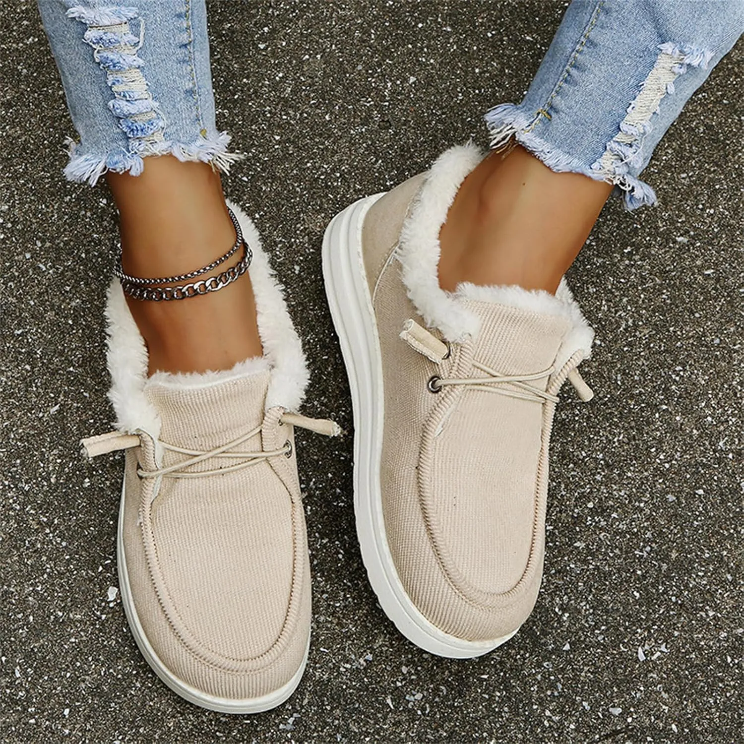 Ladmiple Winter Boots For Women Warm Fur Lined Snow Ankle Boots Outdoor Short Booties Fashion Comfort Slip On Loafers Shoes