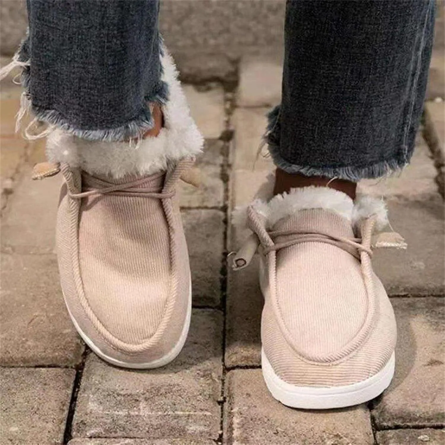 Ladmiple Winter Boots For Women Warm Fur Lined Snow Ankle Boots Outdoor Short Booties Fashion Comfort Slip On Loafers Shoes