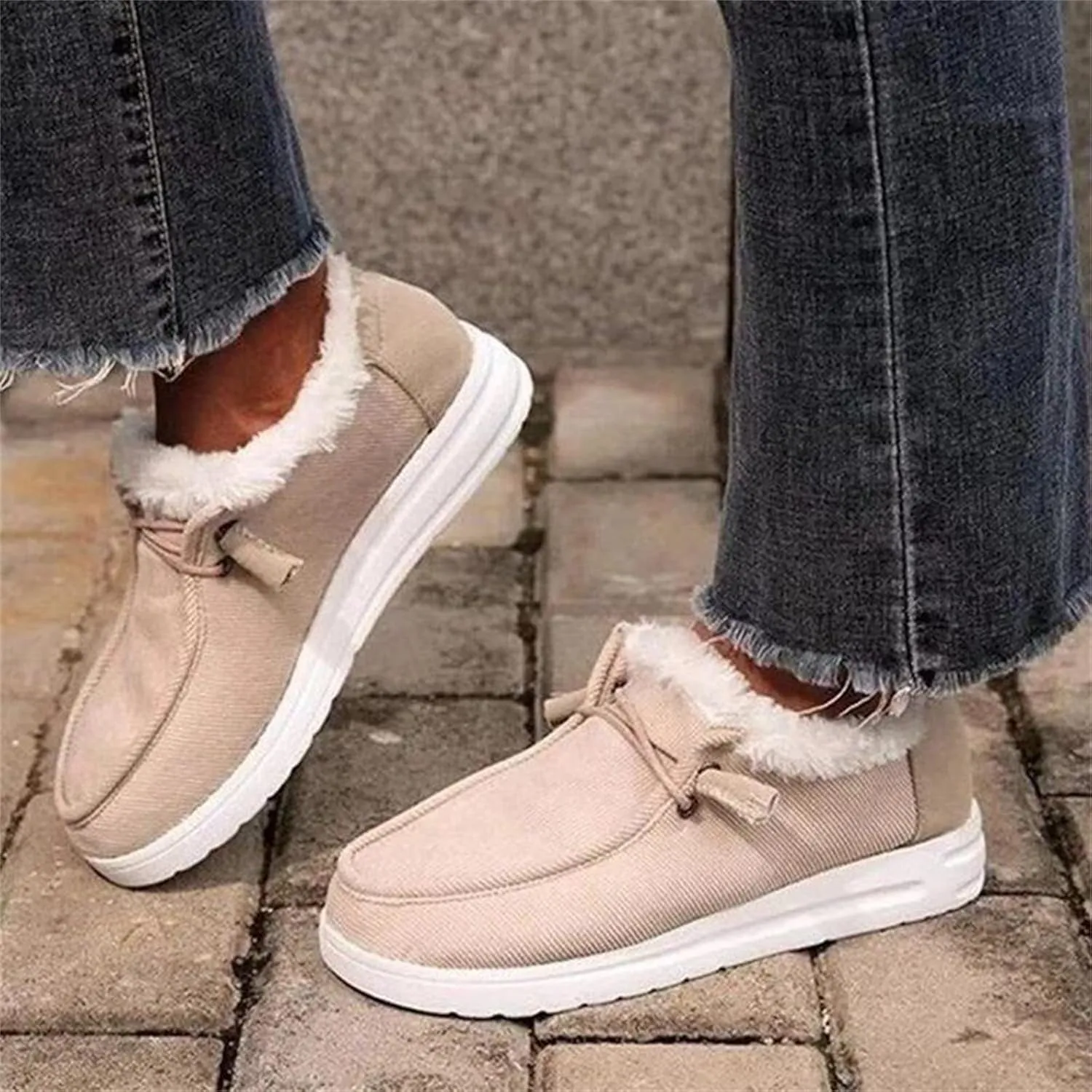 Ladmiple Winter Boots For Women Warm Fur Lined Snow Ankle Boots Outdoor Short Booties Fashion Comfort Slip On Loafers Shoes