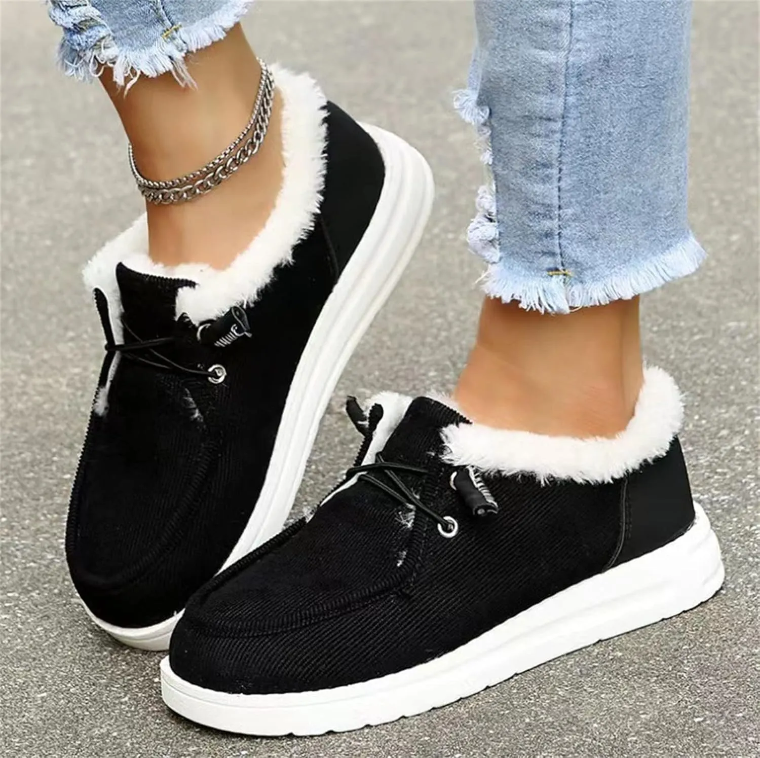 Ladmiple Winter Boots For Women Warm Snow Boots Fur Lined Anti-Slip Outdoor Slip On Ankle Booties Comfortable Loafers