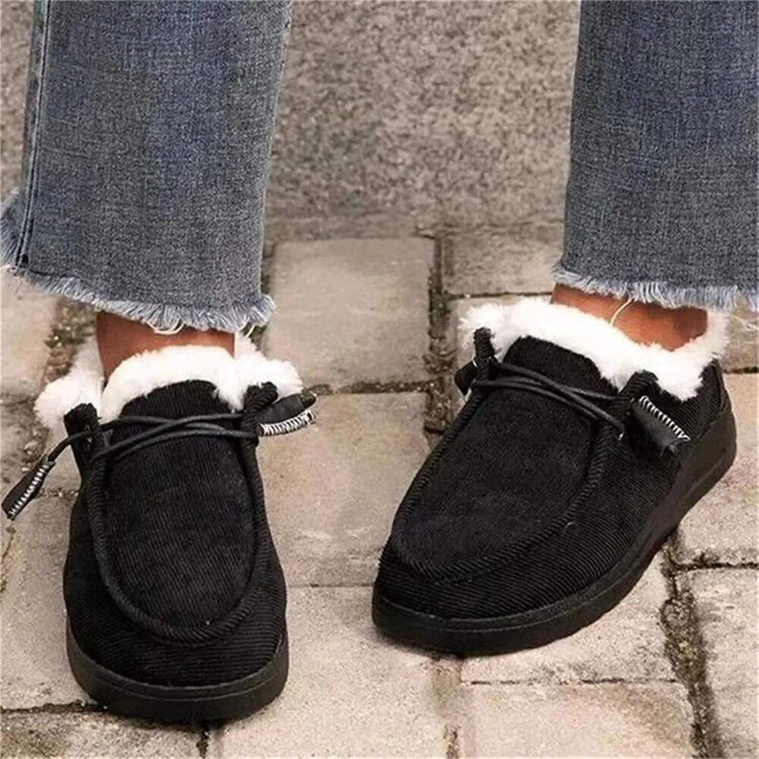 Ladmiple Winter Boots For Women Warm Snow Boots Fur Lined Anti-Slip Outdoor Slip On Ankle Booties Comfortable Loafers