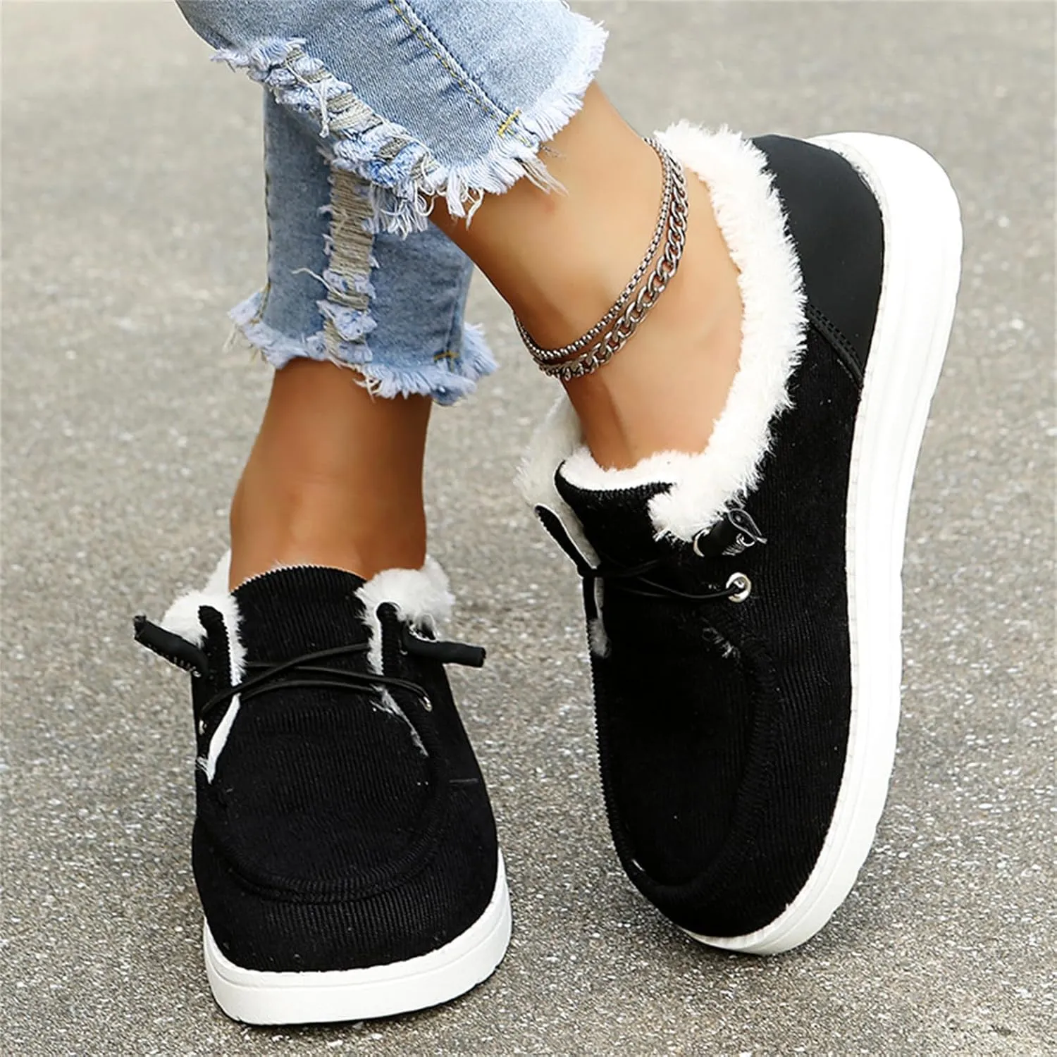Ladmiple Winter Boots For Women Warm Snow Boots Fur Lined Anti-Slip Outdoor Slip On Ankle Booties Comfortable Loafers